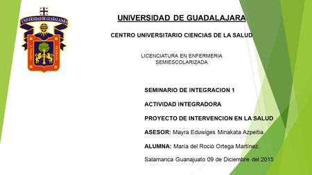 UNIVERSIDAD DE GUADALAJARA CENTRO UNIVERSITARIO CIENCIAS DE LA SALUD LICENCIATURA EN ENFERMERIA SEMIESCOLARIZADA SEMINARIO DE INTEGRACION 1 ACTIVIDAD INTEGRADORA.