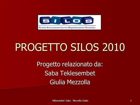 Teklesembet Saba - Mezzolla Giulia 1 PROGETTO SILOS 2010 Progetto relazionato da: Saba Teklesembet Giulia Mezzolla.