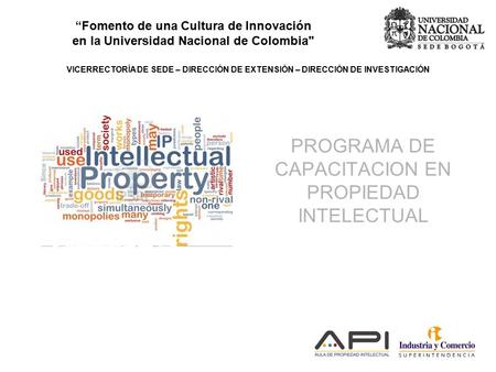 VICERRECTORÍA DE SEDE – DIRECCIÓN DE EXTENSIÓN – DIRECCIÓN DE INVESTIGACIÓN “Fomento de una Cultura de Innovación en la Universidad Nacional de Colombia