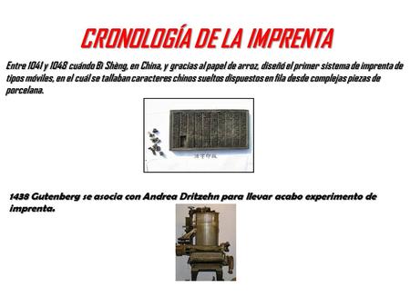 CRONOLOGÍA DE LA IMPRENTA