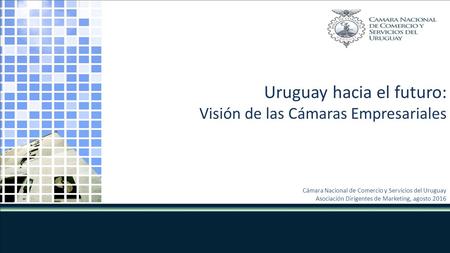 Uruguay hacia el futuro: Visión de las Cámaras Empresariales Cámara Nacional de Comercio y Servicios del Uruguay Asociación Dirigentes de Marketing, agosto.