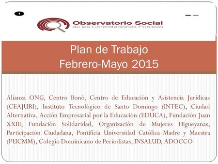 Alianza ONG, Centro Bonó, Centro de Educación y Asistencia Jurídicas (CEAJURI), Instituto Tecnológico de Santo Domingo (INTEC), Ciudad Alternativa, Acción.
