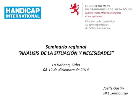 Joëlle Gustin HI Luxemburgo Seminario regional “ANÁLISIS DE LA SITUACIÓN Y NECESIDADES” La Habana, Cuba 08-12 de diciembre de 2014.