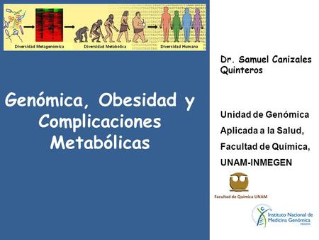 Genómica, Obesidad y Complicaciones Metabólicas Dr. Samuel Canizales Quinteros Unidad de Genómica Aplicada a la Salud, Facultad de Química, UNAM-INMEGEN.