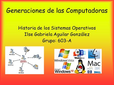 Generaciones de las Computadoras Historia de los Sistemas Operativos Ilse Gabriela Aguilar González Grupo: 603-A.