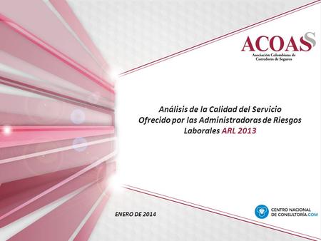 Análisis de la Calidad del Servicio Ofrecido por las Administradoras de Riesgos Laborales ARL 2013 ENERO DE 2014.