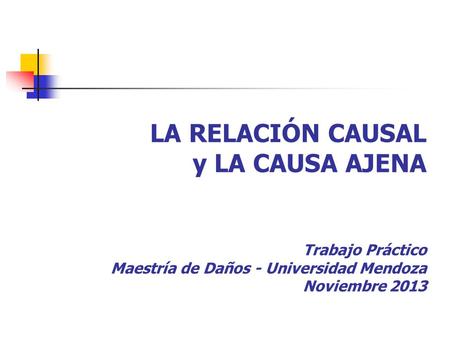 LA RELACIÓN CAUSAL y LA CAUSA AJENA Trabajo Práctico Maestría de Daños - Universidad Mendoza Noviembre 2013.