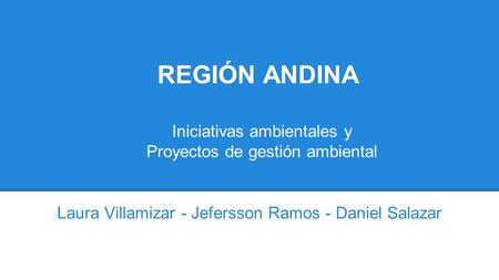 REGIÓN ANDINA Laura Villamizar - Jefersson Ramos - Daniel Salazar Iniciativas ambientales y Proyectos de gestión ambiental.