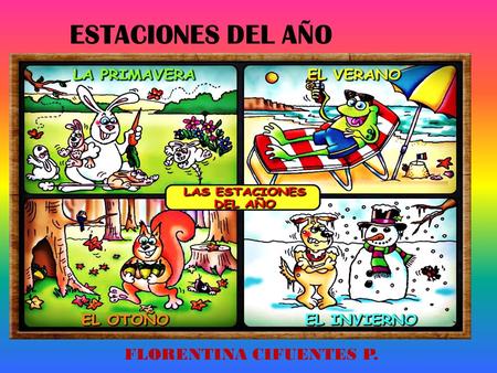 ESTACIONES DEL AÑO FLORENTINA CIFUENTES P.. OBJETIVO DE APRENDIZAJE Nombrar y secuenciar días de la semana, meses del año y estaciones del año utilizando.