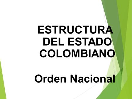 ESTRUCTURA DEL ESTADO COLOMBIANO Orden Nacional. Colombia Constitución Política, art. 1  Estado social de derecho.  República unitaria, descentralizada,