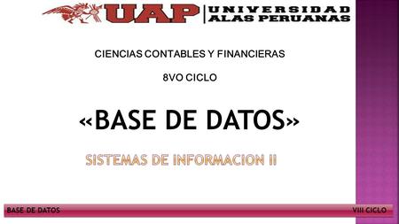 CIENCIAS CONTABLES Y FINANCIERAS 8VO CICLO «BASE DE DATOS» BASE DE DATOS VIII CICLO.