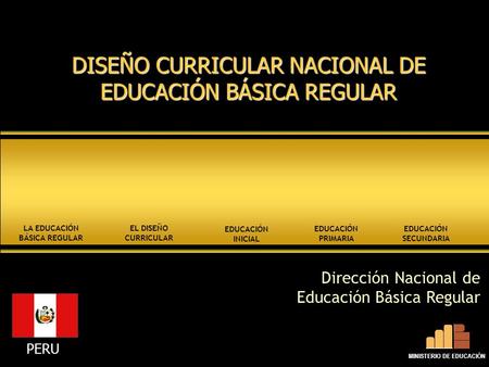 DISEÑO CURRICULAR NACIONAL DE EDUCACIÓN BÁSICA REGULAR Dirección Nacional de Educación Básica Regular PERU EDUCACIÓN INICIAL EDUCACIÓN PRIMARIA EDUCACIÓN.