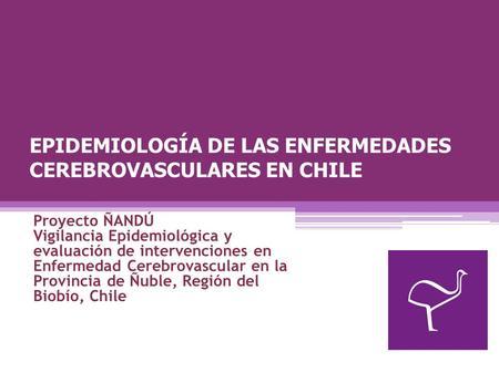EPIDEMIOLOGÍA DE LAS ENFERMEDADES CEREBROVASCULARES EN CHILE Proyecto ÑANDÚ Vigilancia Epidemiológica y evaluación de intervenciones en Enfermedad Cerebrovascular.