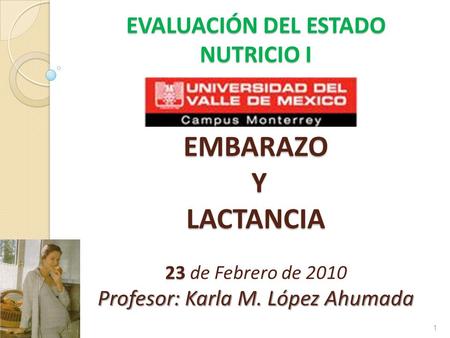 EVALUACIÓN DEL ESTADO NUTRICIO I EMBARAZO Y LACTANCIA 23 Profesor: Karla M. López Ahumada EVALUACIÓN DEL ESTADO NUTRICIO I EMBARAZO Y LACTANCIA 23 de Febrero.