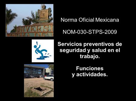 Norma Oficial Mexicana NOM-030-STPS-2009 Servicios preventivos de seguridad y salud en el trabajo. Funciones y actividades.