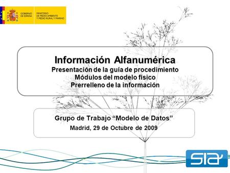 Información Alfanumérica Presentación de la guía de procedimiento Módulos del modelo físico Prerrelleno de la información Grupo de Trabajo “Modelo de Datos”