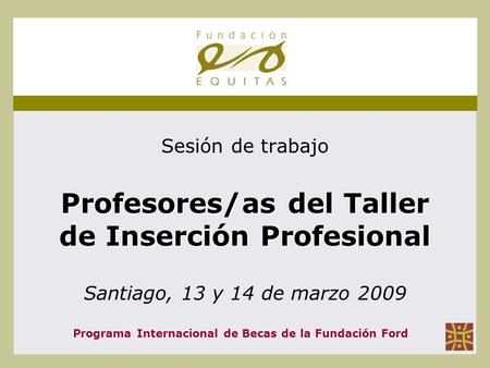Profesores/as del Taller de Inserción Profesional Sesión de trabajo Profesores/as del Taller de Inserción Profesional Santiago, 13 y 14 de marzo 2009 Programa.