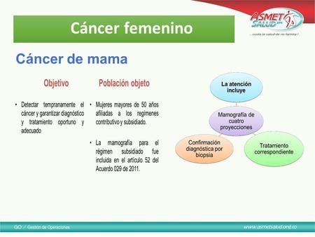 Cáncer femenino Cáncer de mama. cérvix Recomendaciones ( Mamografía):
