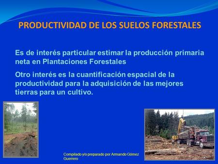 Es de interés particular estimar la producción primaria neta en Plantaciones Forestales Otro interés es la cuantificación espacial de la productividad.