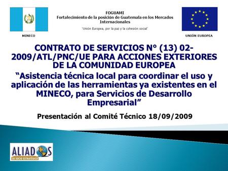 CONTRATO DE SERVICIOS N° (13) /ATL/PNC/UE PARA ACCIONES EXTERIORES DE LA COMUNIDAD EUROPEA “Asistencia técnica local para coordinar el uso y aplicación.