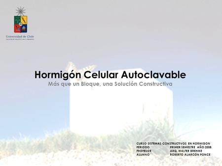 Hormigón Celular Autoclavable Más que un Bloque, una Solución Constructiva CURSOSISTEMAS CONSTRUCTIVOS EN HORMIGON PERIODOPRIMER SEMESTRE AÑO 2008 PROFESORARQ.