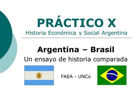 PRÁCTICO X Historia Económica y Social Argentina Argentina – Brasil Un ensayo de historia comparada FAEA - UNCo.