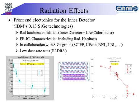 Radiation Effects  Front end electronics for the Inner Detector (IBM’s 0.13 SiGe technologies)  Rad hardness validation (Inner Detector + LAr Calorimeter)