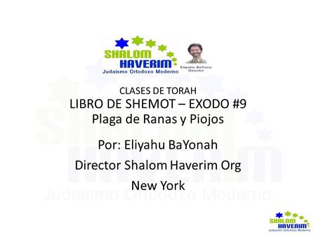 CLASES DE TORAH LIBRO DE SHEMOT – EXODO #9 Plaga de Ranas y Piojos Por: Eliyahu BaYonah Director Shalom Haverim Org New York.