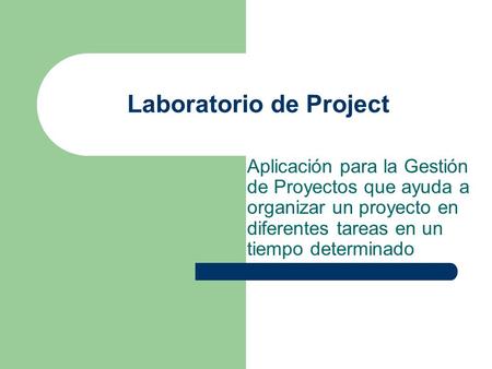 Laboratorio de Project Aplicación para la Gestión de Proyectos que ayuda a organizar un proyecto en diferentes tareas en un tiempo determinado.