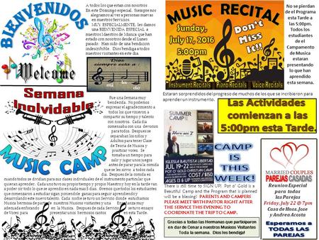 A todos los que estan con nosotros En este Domingo especial. Siempre nos alegramos al ver a personas nuevas en nuestros Servicios. MUY ESPECIALMENTE, les.