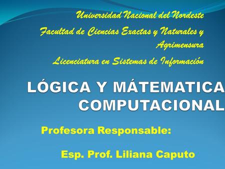 Universidad Nacional del Nordeste Facultad de Ciencias Exactas y Naturales y Agrimensura Licenciatura en Sistemas de Información Profesora Responsable: