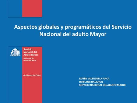 Políticas Públicas para el adulto mayor Ejes y Estrategias Rayen María Inglés Hueche Directora Nacional Octubre 2014 Servicio Nacional del.
