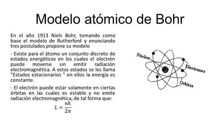 OBJETIVOS: Reconocer el Modelo atómico de Bohr, sus postulados, la  representación y descripción de dicho modelo por medio de una maqueta. -  ppt descargar