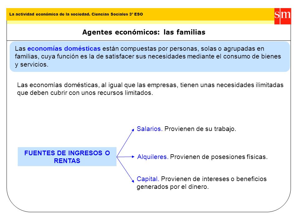 Agentes económicos: las familias FUENTES DE INGRESOS O RENTAS - ppt  descargar