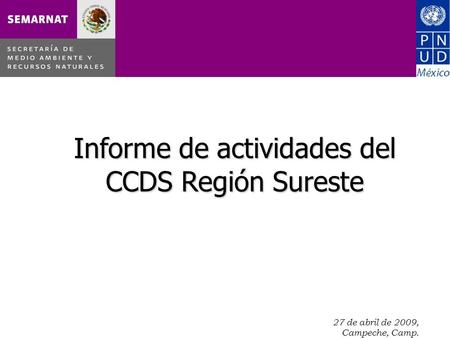 27 de abril de 2009, Campeche, Camp. Informe de actividades del CCDS Región Sureste.