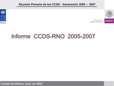 Reunión Plenaria de los CCDS - Generación 2005 – 2007 Ciudad de México, junio de 2008. Informe CCDS-RNO 2005-2007.