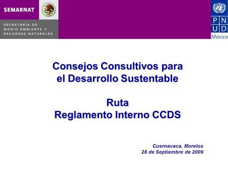 Consejos Consultivos para el Desarrollo Sustentable Ruta Reglamento Interno CCDS Cuernavaca, Morelos 28 de Septiembre de 2009.