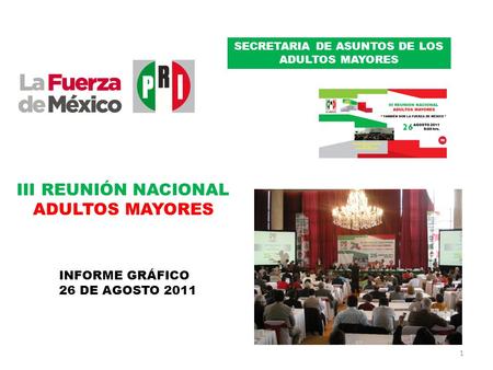III REUNIÓN NACIONAL ADULTOS MAYORES INFORME GRÁFICO 26 DE AGOSTO 2011 1 SECRETARIA DE ASUNTOS DE LOS ADULTOS MAYORES.