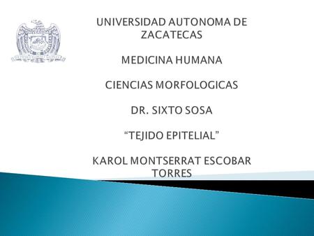 UNIVERSIDAD AUTONOMA DE ZACATECAS MEDICINA HUMANA CIENCIAS MORFOLOGICAS DR. SIXTO SOSA “TEJIDO EPITELIAL” KAROL MONTSERRAT ESCOBAR TORRES.