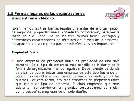 1.5 Formas legales de las organizaciones mercantiles en México