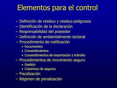 Elementos para el control