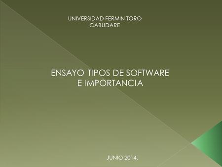 UNIVERSIDAD FERMIN TORO CABUDARE ENSAYO TIPOS DE SOFTWARE E IMPORTANCIA JUNIO 2014.