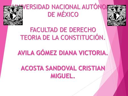 UNIVERSIDAD NACIONAL AUTÓNOMA DE MÉXICO FACULTAD DE DERECHO TEORIA DE LA CONSTITUCIÓN. AVILA GÓMEZ DIANA VICTORIA. ACOSTA SANDOVAL CRISTIAN MIGUEL. UNIVERSIDAD.