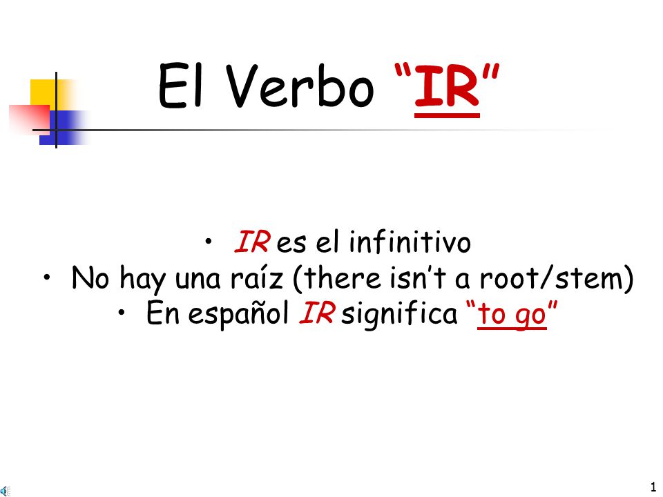 1 El Verbo Ir Ir Es El Infinitivo No Hay Una Raiz There Isn T A Root Stem En Espanol Ir Significa To Go Ppt Descargar