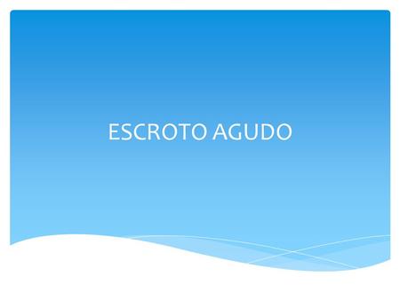 ESCROTO AGUDO.  Dolor escrotal agudo  Acompañado o no de inflamación  URGENCIA MEDICA Definición.