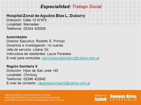 Especialidad: Trabajo Social