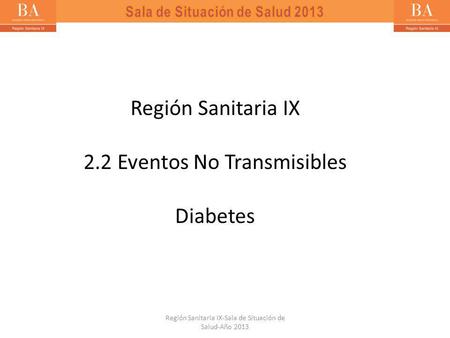 Región Sanitaria IX-Sala de Situación de Salud-Año 2013 Región Sanitaria IX 2.2 Eventos No Transmisibles Diabetes.