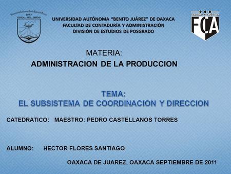 TEMA: EL SUBSISTEMA DE COORDINACION Y DIRECCION