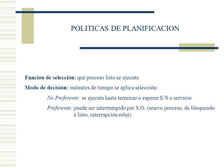 POLITICAS DE PLANIFICACION