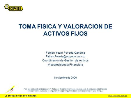 TOMA FISICA Y VALORACION DE ACTIVOS FIJOS